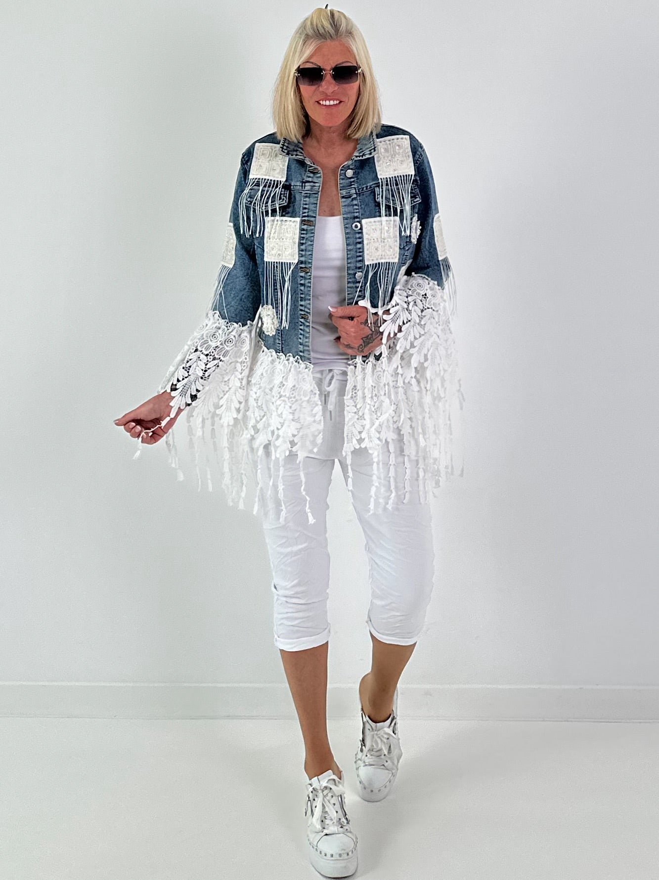 Boho Jeansjacke mit aufwendigen  Details - denim-weiss