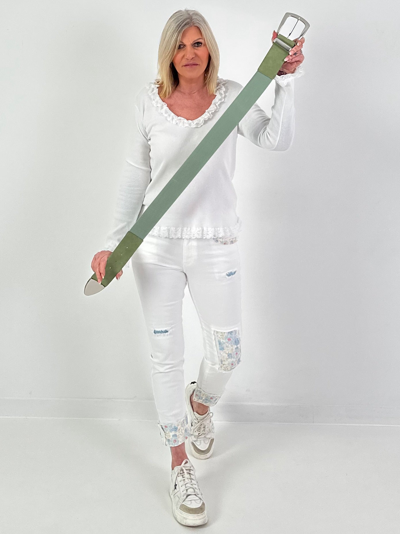 Stretchgürtel mit silberner Schnalle - watergreen