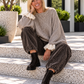 Pullover mit gerüschten Ärmelabschlüssen - taupe-beige