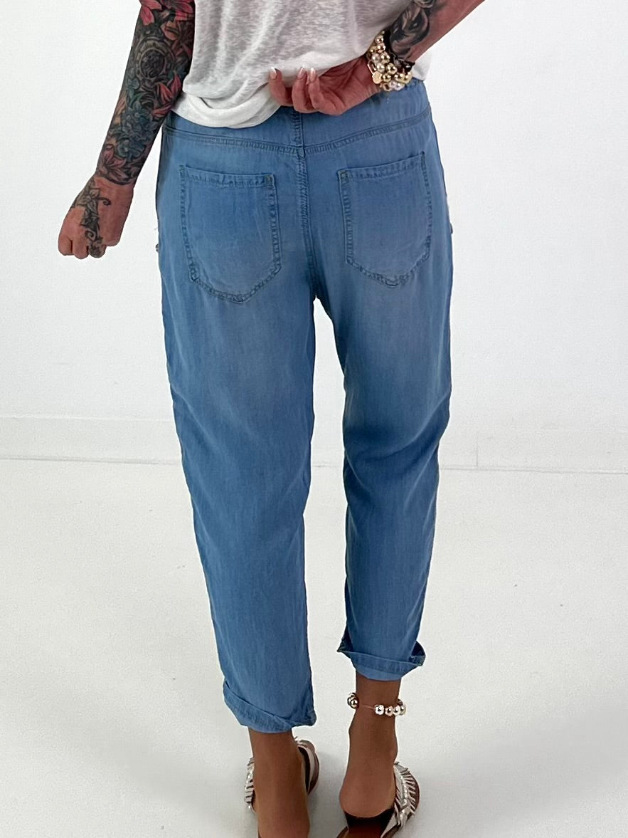 Boho Baggy Jeans - hellblau
