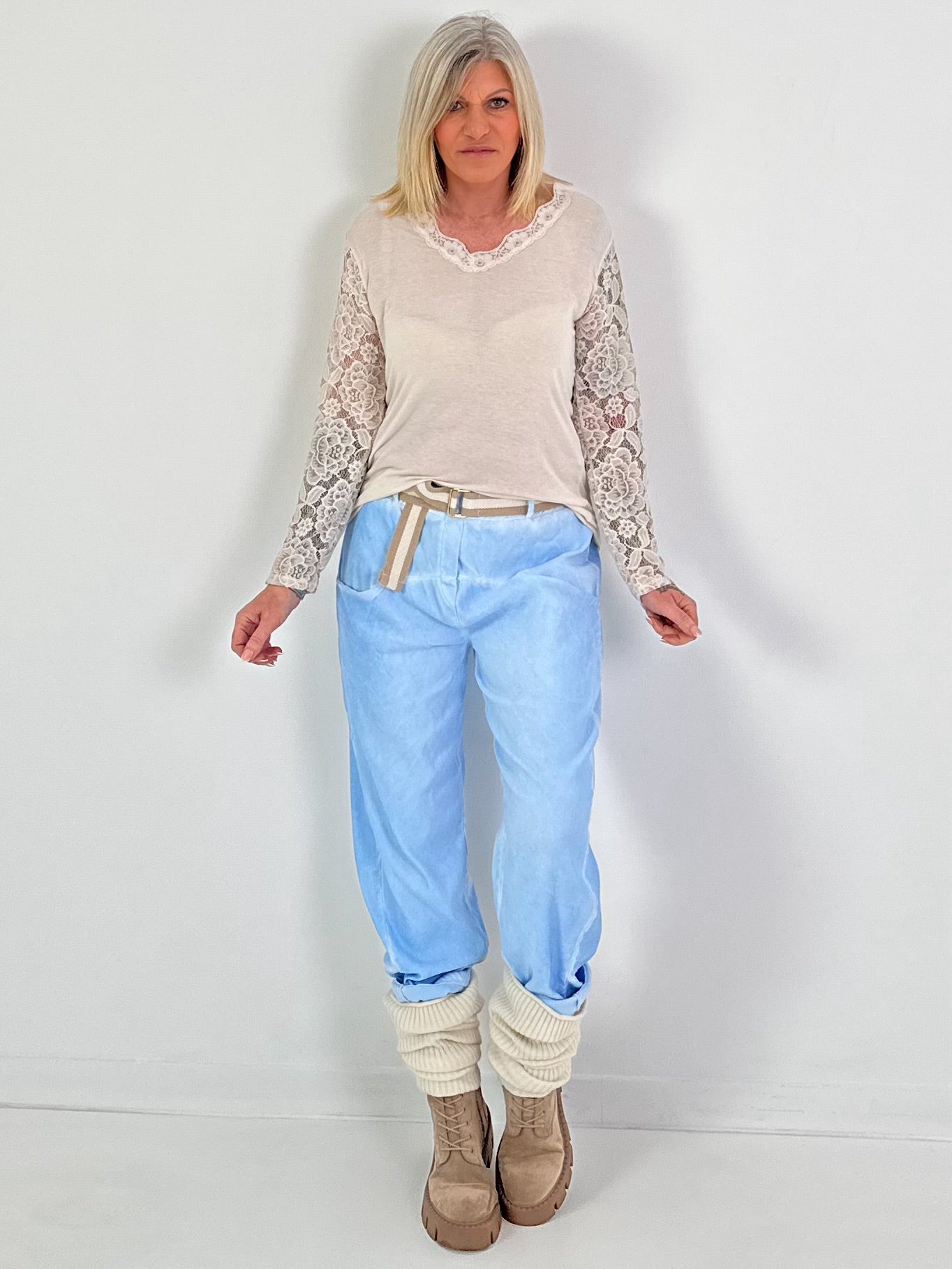 Shirt mit Spitze - beige