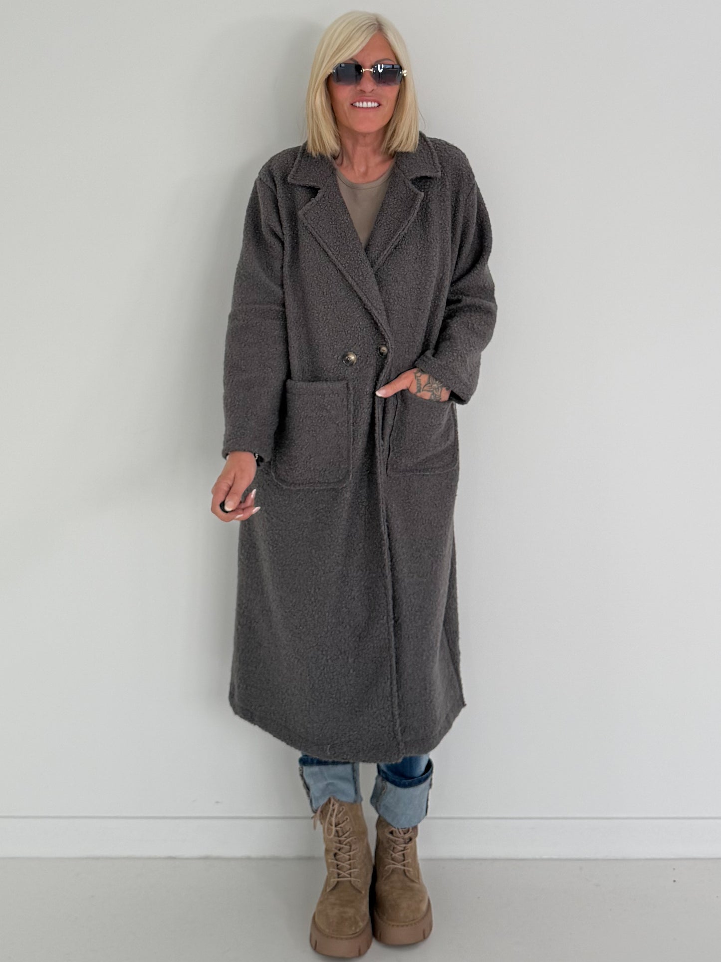 Weicher Bouclé Mantel - anthrazit