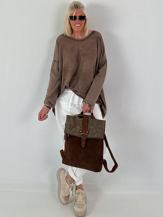 Oversized Shirt stone washed - coffee ( lieferbar ab ca. 15.07.26)