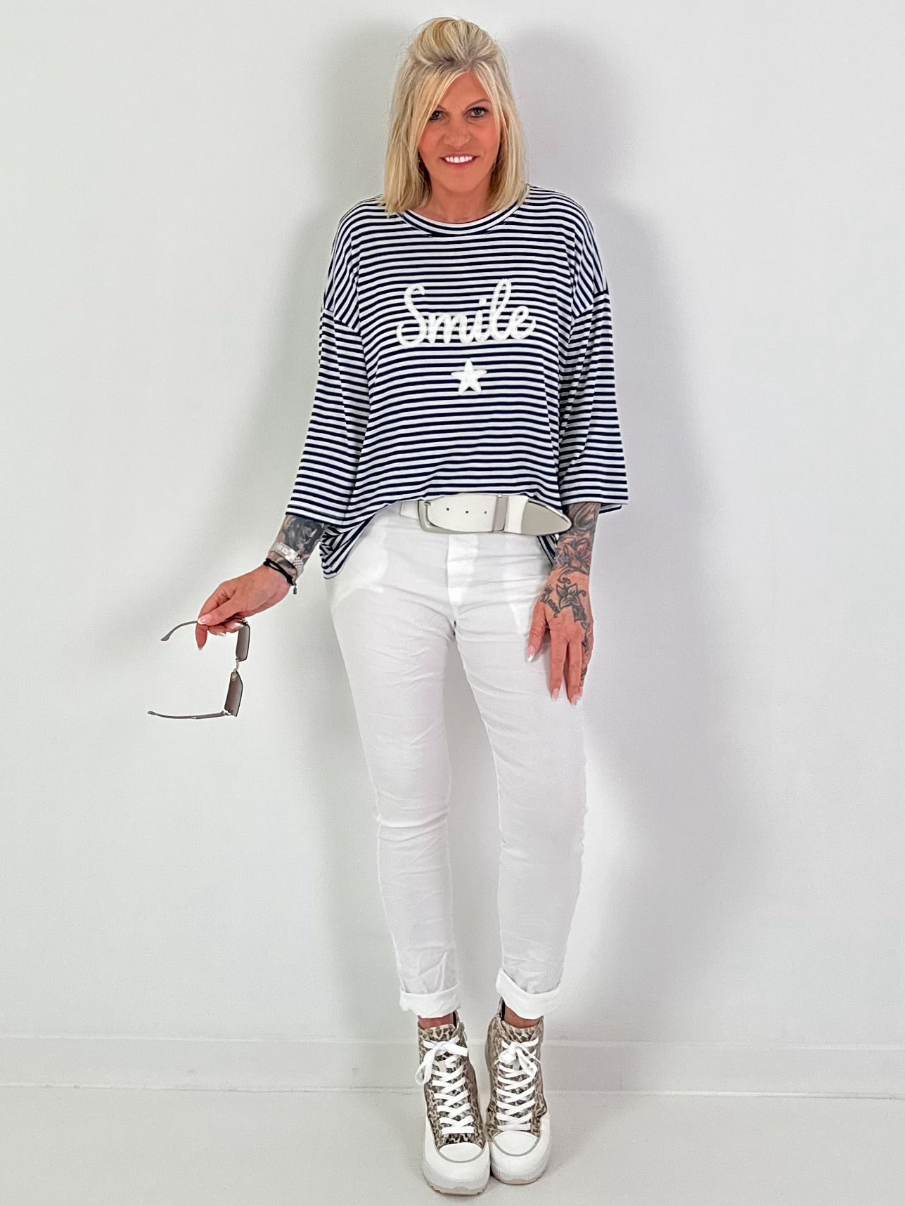 Shirt mit Streifen Smile - dunkelblau-weiss