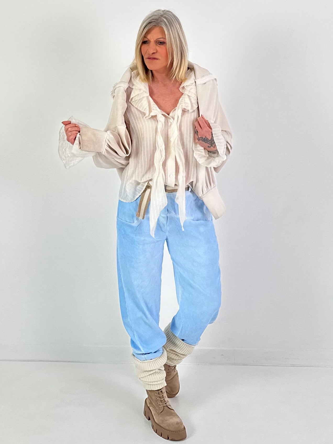 Bluse mit Bindeschleife - beige