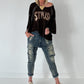 Strick Shirt mit Leo-Print - mokka