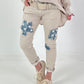 Trousers with denim and sequin details - beige