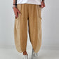 Balloon Linen Trousers with Fringe Details - taupe