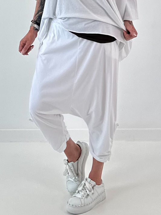 Sweatshirt Baggy mit Beinraffung - weiss