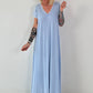 Maxi Kleid mit fransigen Abschlüssen - hellblau
