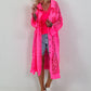 Jeansmantel mit floralem Netzeinsatz - neonpink