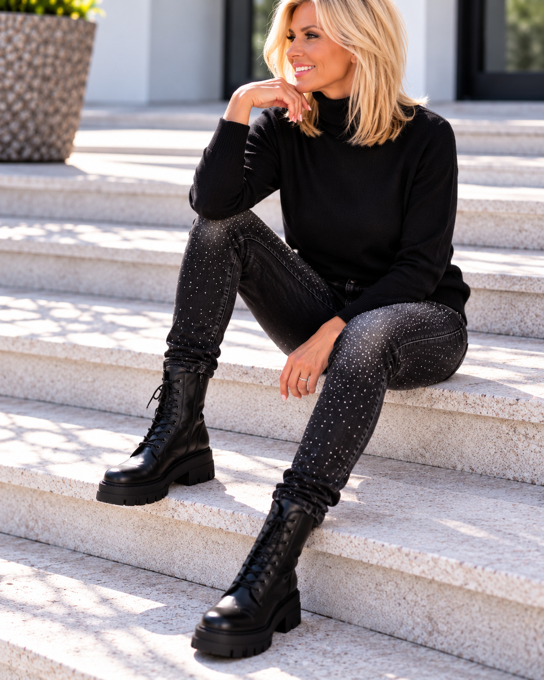 Jeans mit funkelndem Strass - used-black