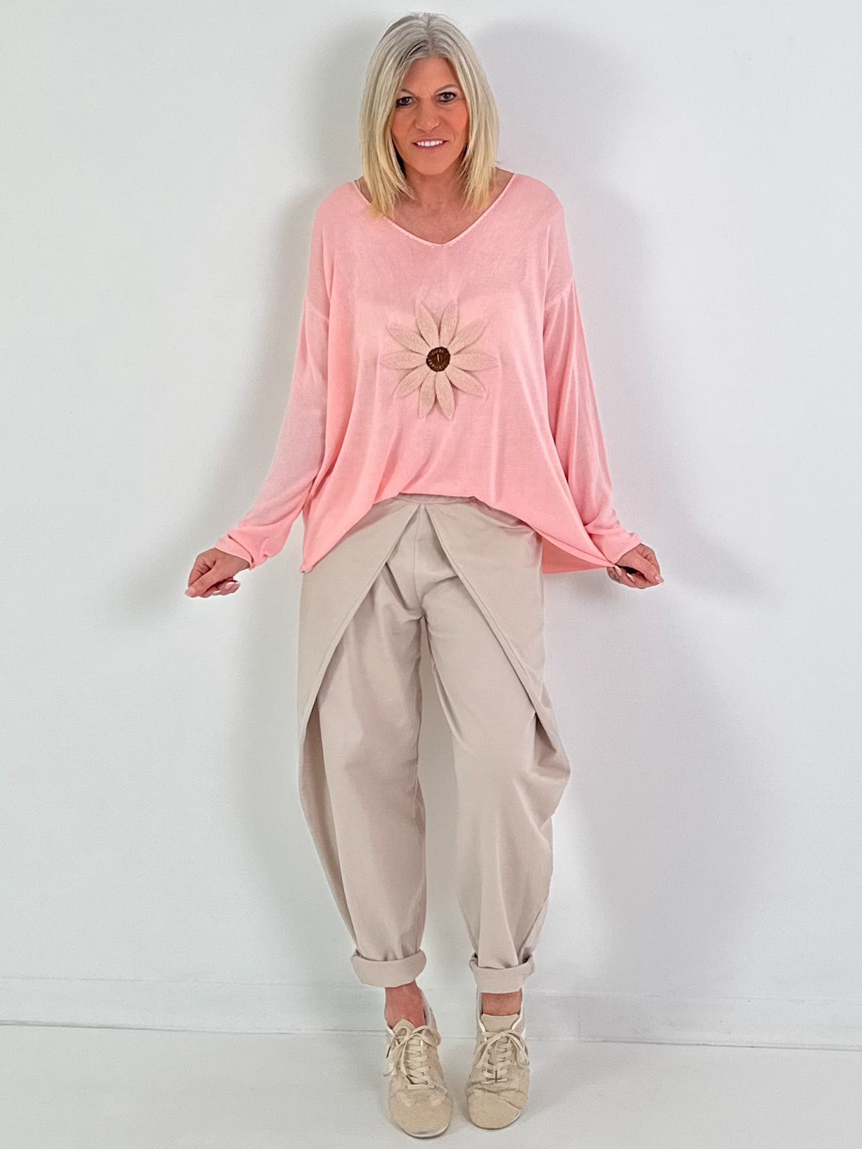 Casual trousers with a wrap-around design - beige