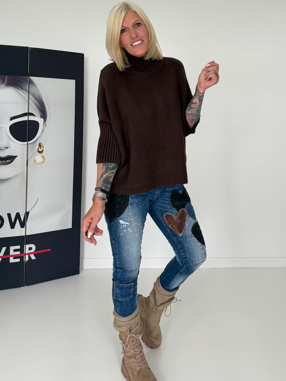 Strickpullover mit Turtleneck - mokka