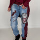 Jogg-Jeans im Used Look Love & Rock - denim-burgundi