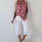 Striped top with ruffled collar - taupe-dark brown
