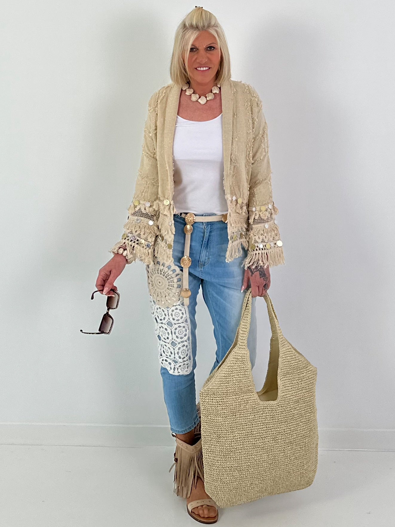 Boho Jacke mit aufwendigen Details- beige-gold