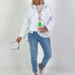 Denim jacket with crochet pockets - white