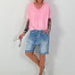 Shirred Hem T-shirt - pink