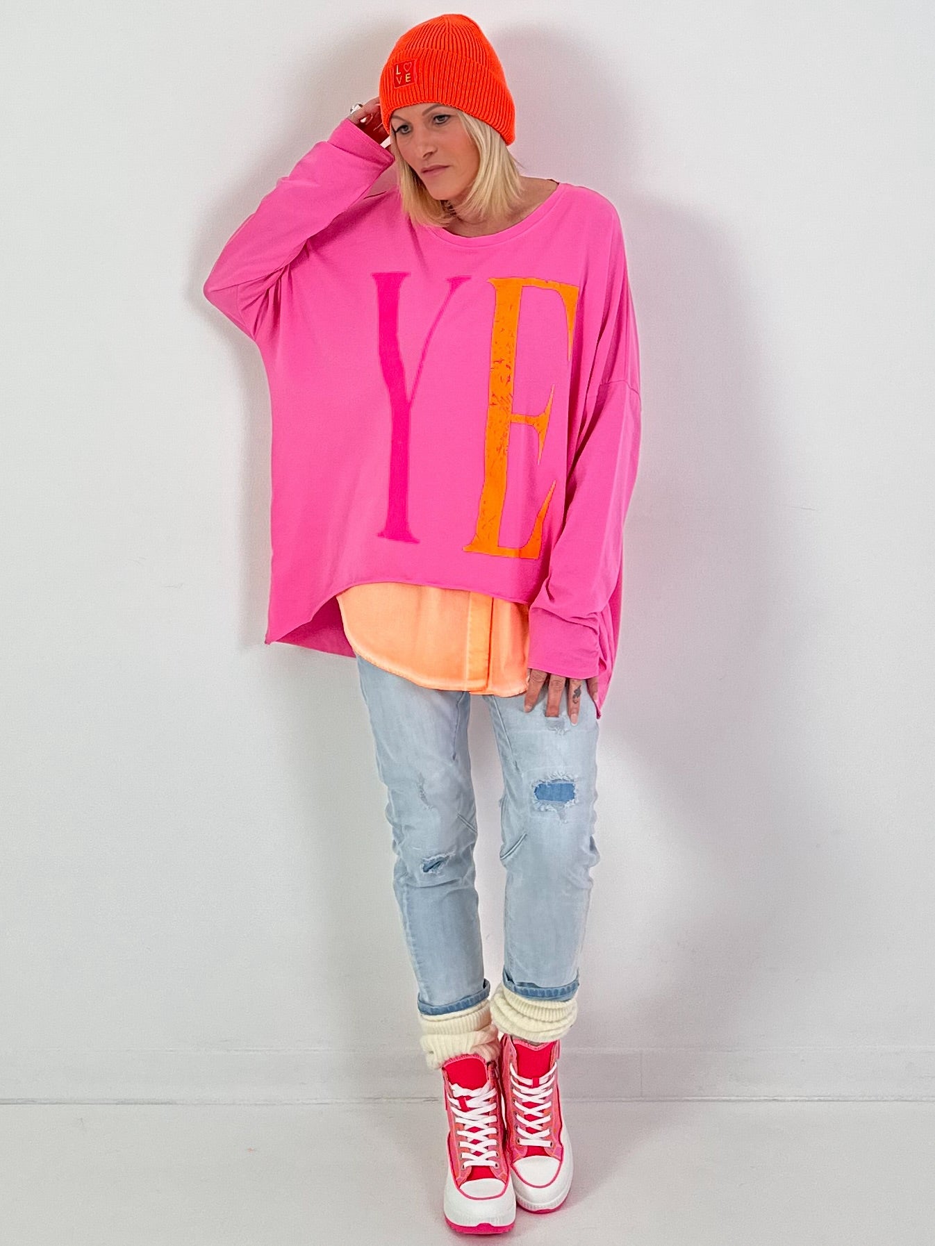 Oversized shirt model "YEAH" - bubble pink