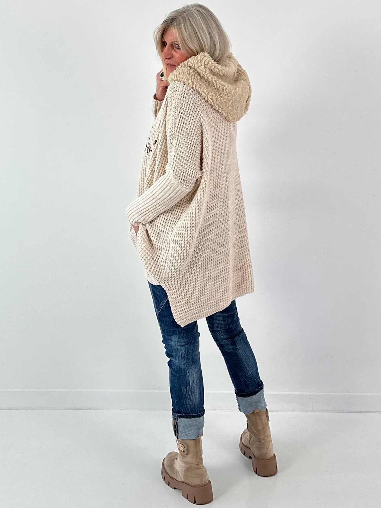 Pullover mit Teddy Kapuze Modell "Good Focus" - beige