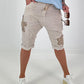 Short Baggy Shorts with Crocheted Flowers and Sequins - Beige