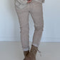 Broek van materiaalmix - beige