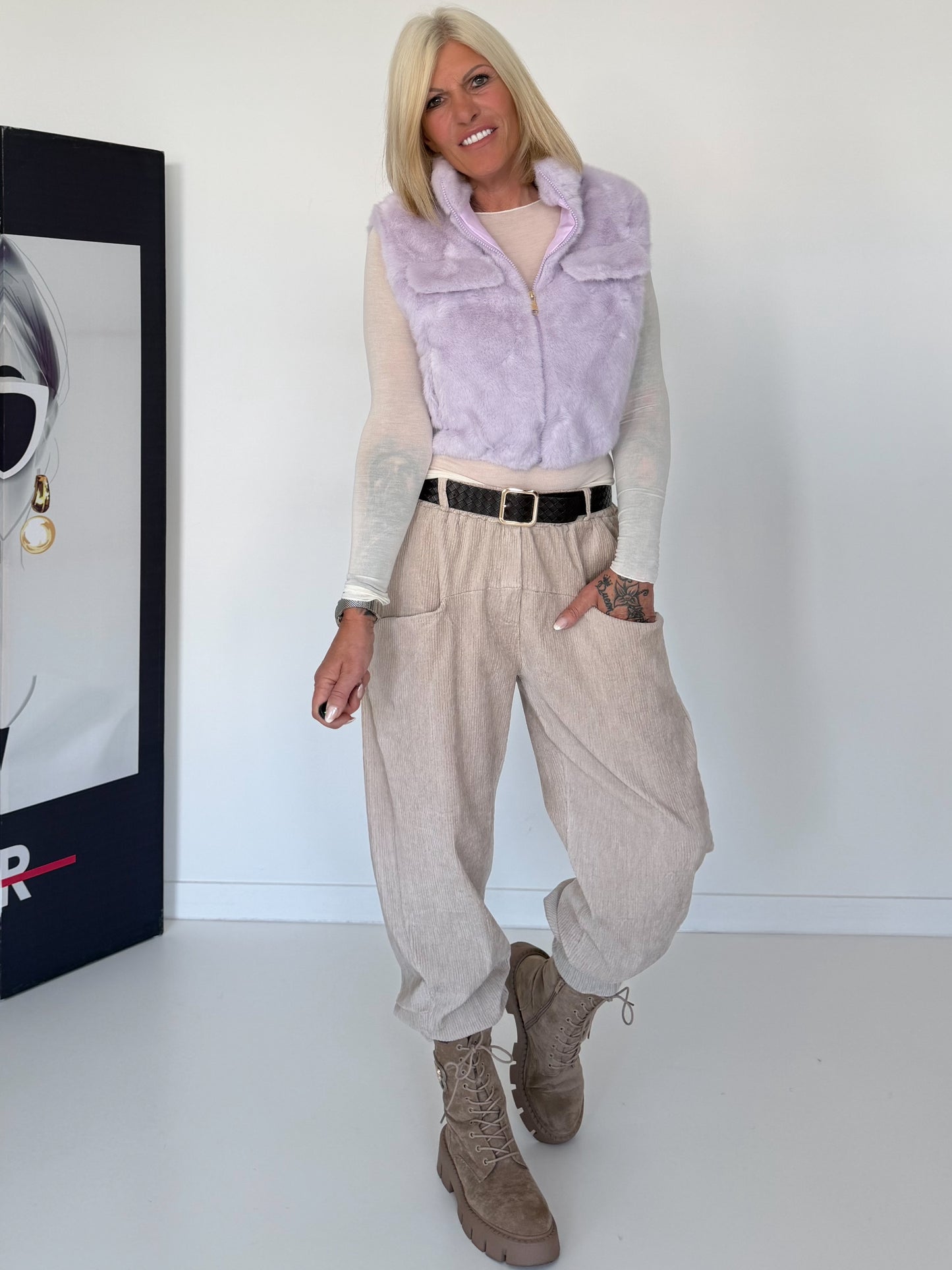 Bodywarmer in zachte imitatiebont-look - lila