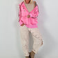 Stylische Sweatshirt Jacke mit großem Rückenpatch Dollar- rosa
