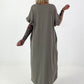 Langes Kleid mit kurzen Rüschen-Ärmeln - taupe
