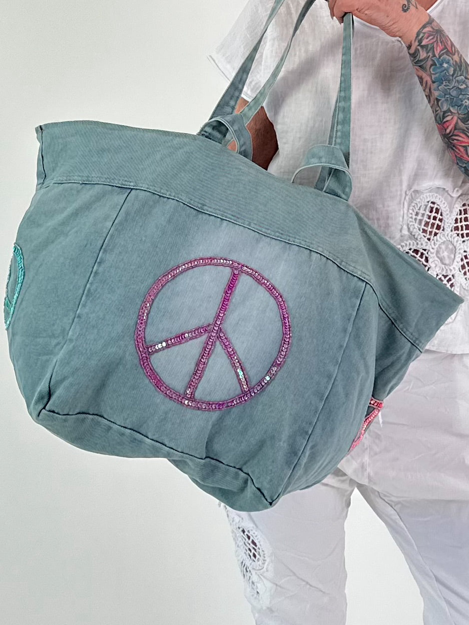 Jeans Shopper mit Pailletten Details - blau