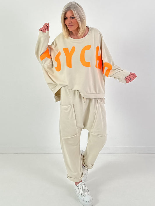 Oversized Sweatshirt Modell "Psycho" - beige-orange
