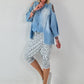 Jeanshemd mit Cold Shoulder und fransigen Abschlüssen - hellblau