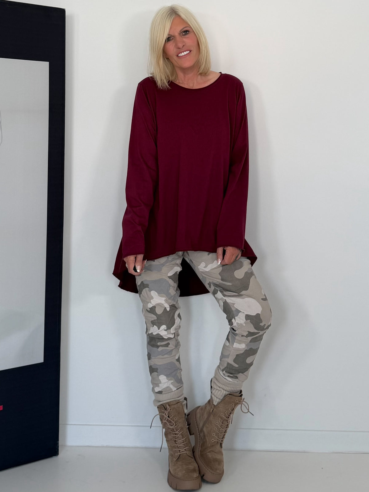 Hose mit elastischem Bund im Camouflage-Look - beige-mehrfarbig