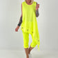 Asymmetrisches Long Top mit Ösen und Jeansdetail - neongelb