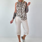 Striped top with ruffled collar - taupe-dark brown