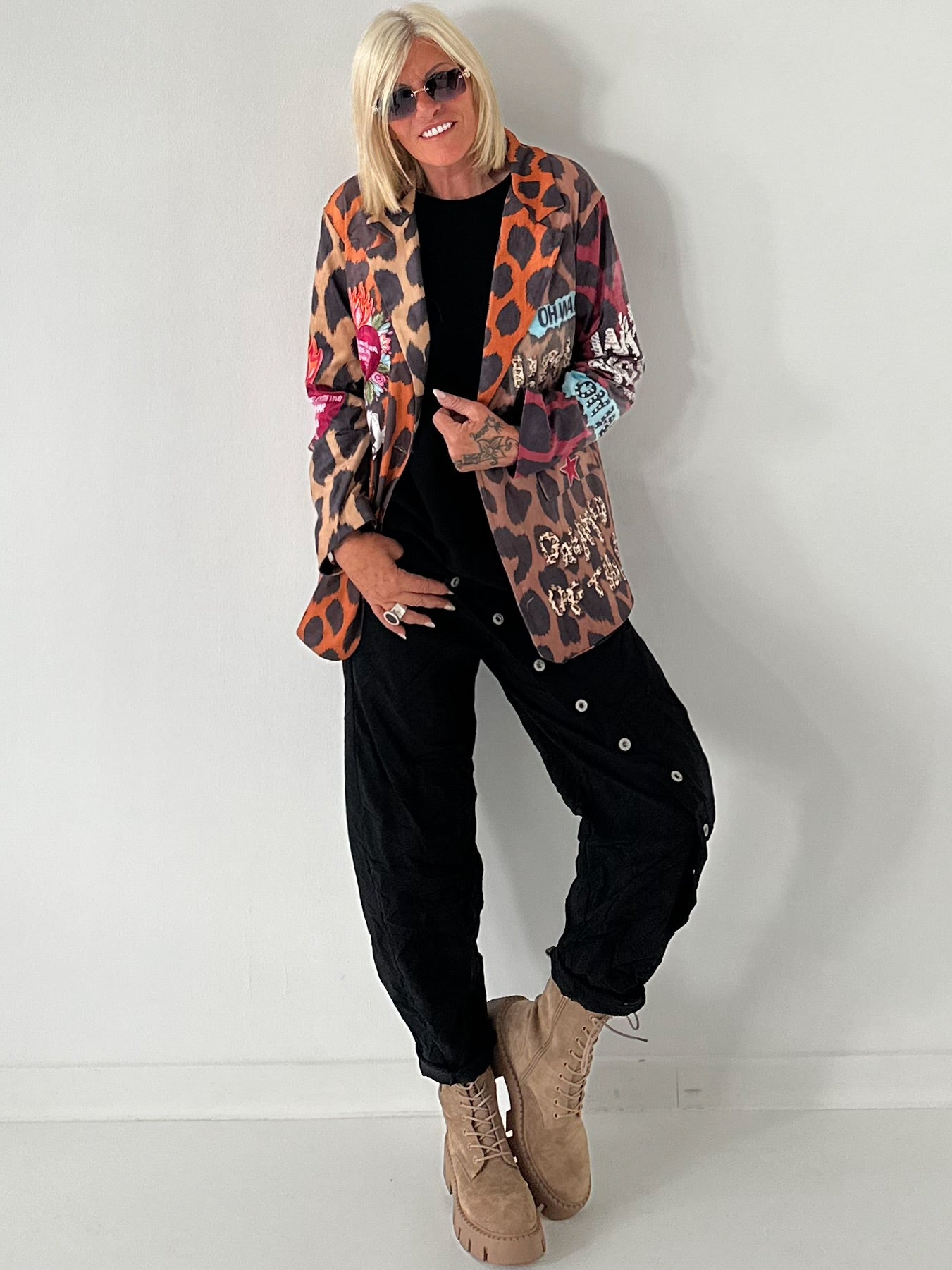 Printed blazer with rhinestones - leo - multicolored