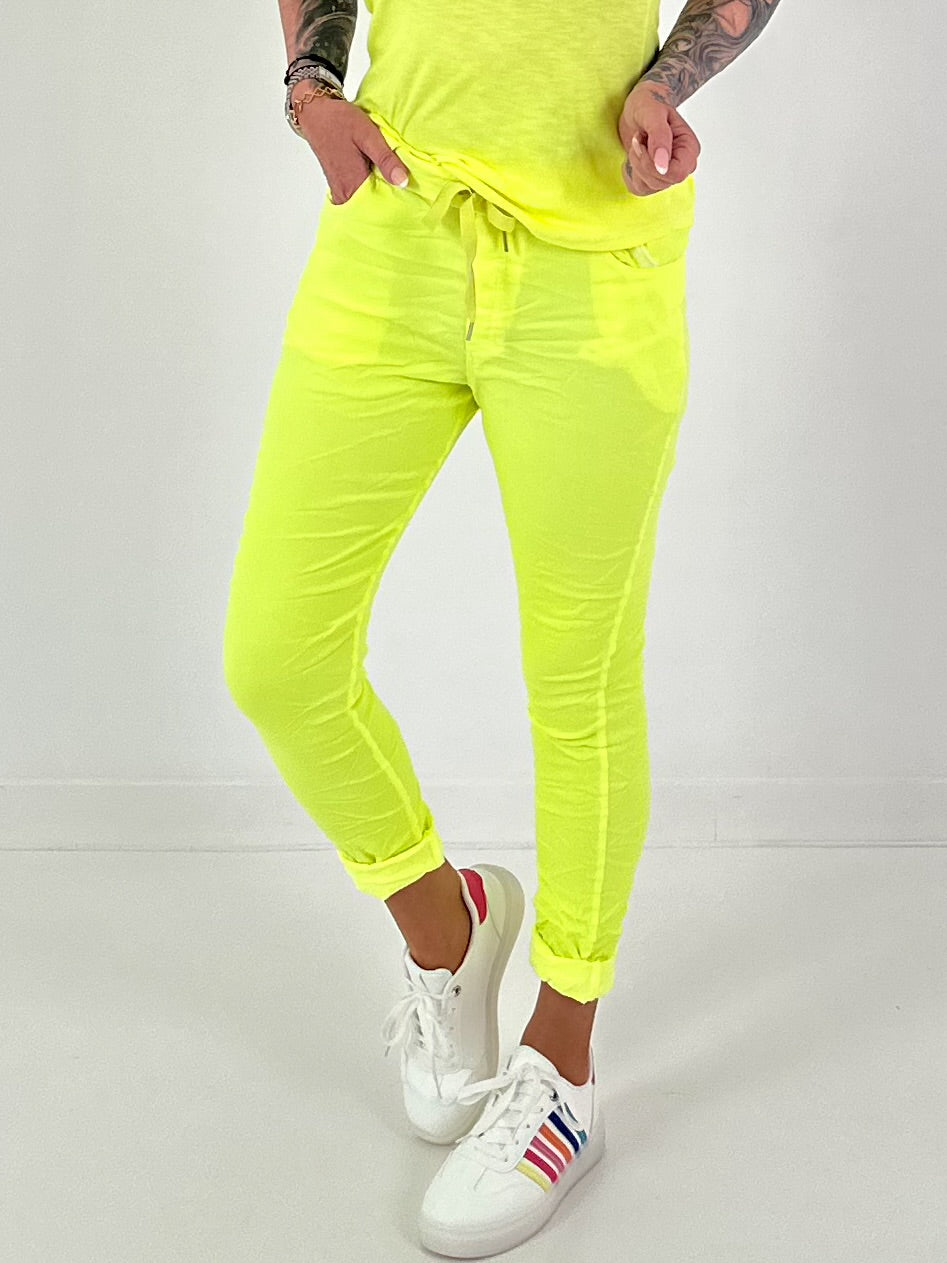 Hose im Knit-Look - neongelb