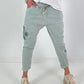 Baggy/Boyfriend broek met gehaakte bloemen aan de zijkant - kaki