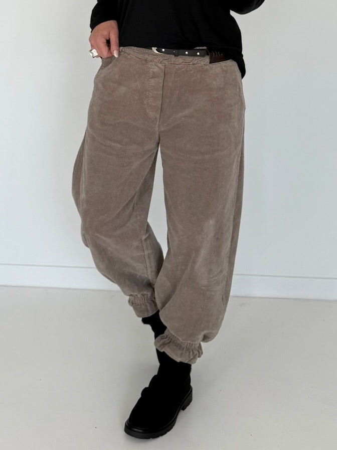 Cord-Pumphose mit Gürtel - taupe