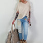 Linen shirt with crocheted floral appliqués - beige
