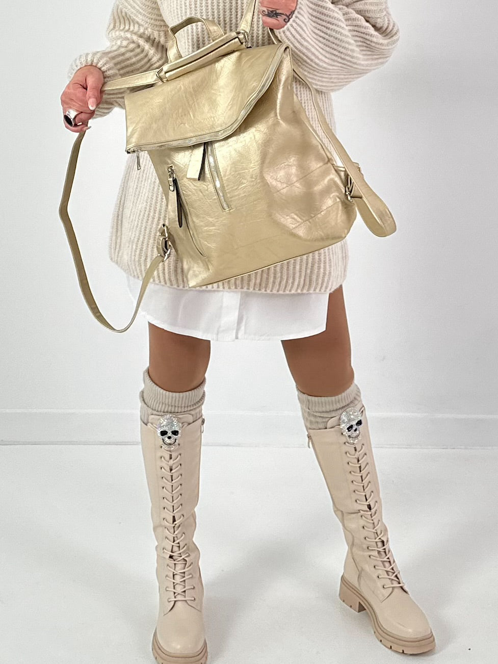 Leather-look backpack, model "City Fold" - gold