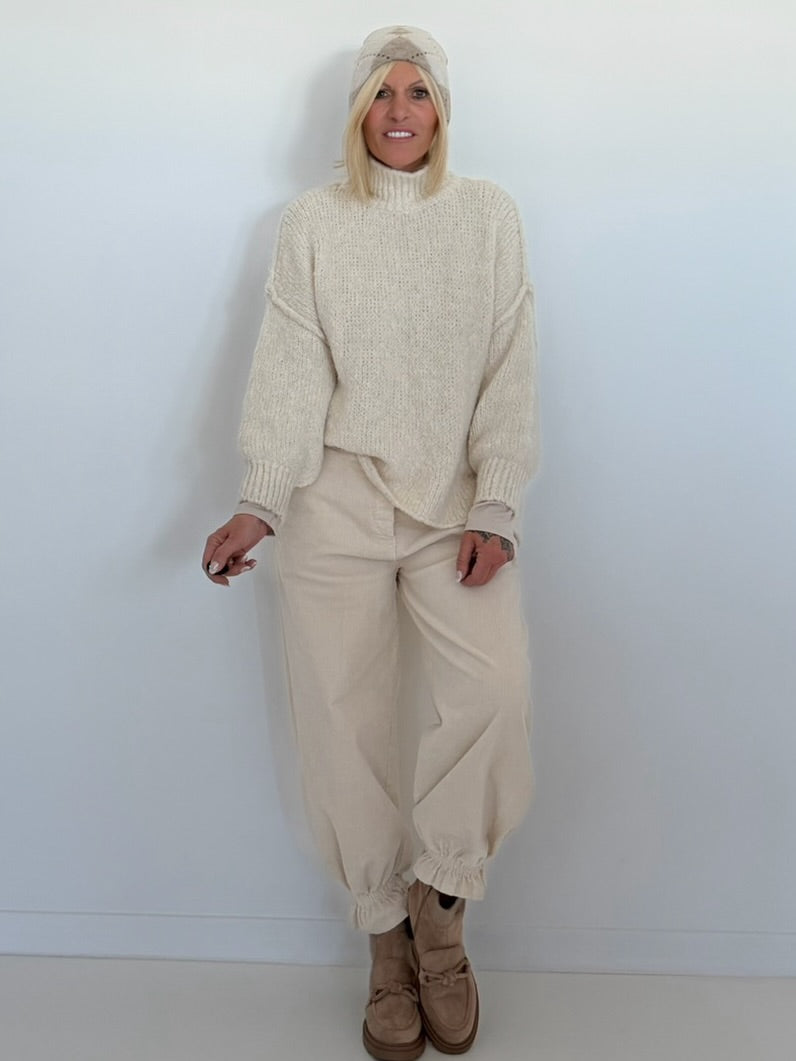 Weiche Strickmütze im Rautenmuster - beige-taupe