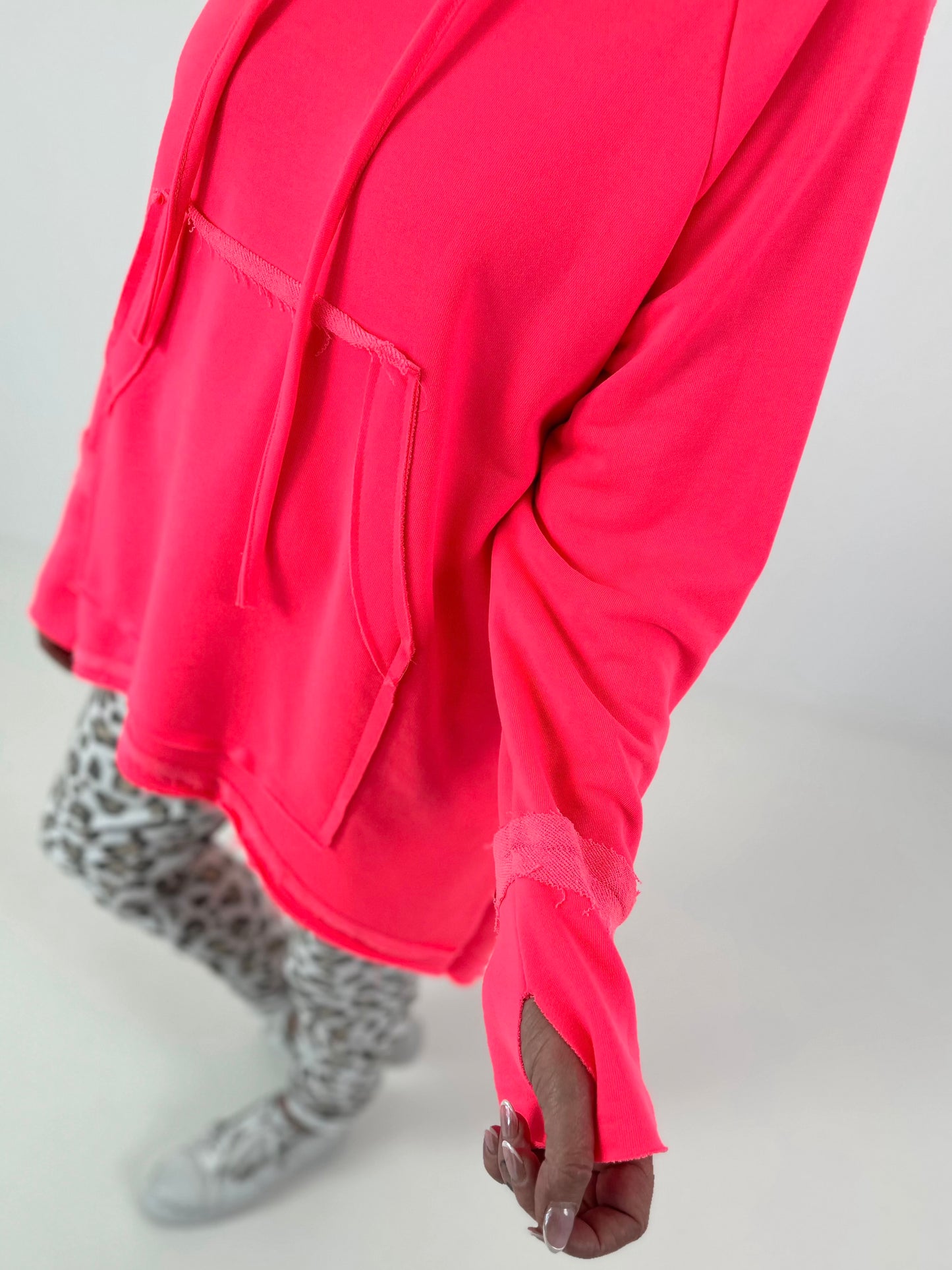 Casual lange hoodie met duimgat - neonroze