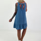 Light denim dress with flounce - blue