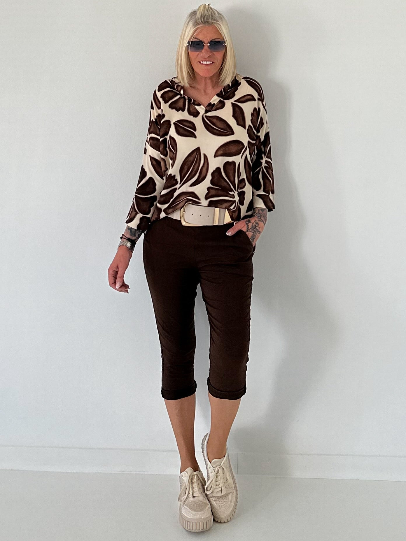 Tunika mit Print - beige - mokka
