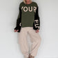 Sweater mit Strickeinsätzen - oliv