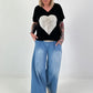 T-Shirt with Rhinestone Heart - black