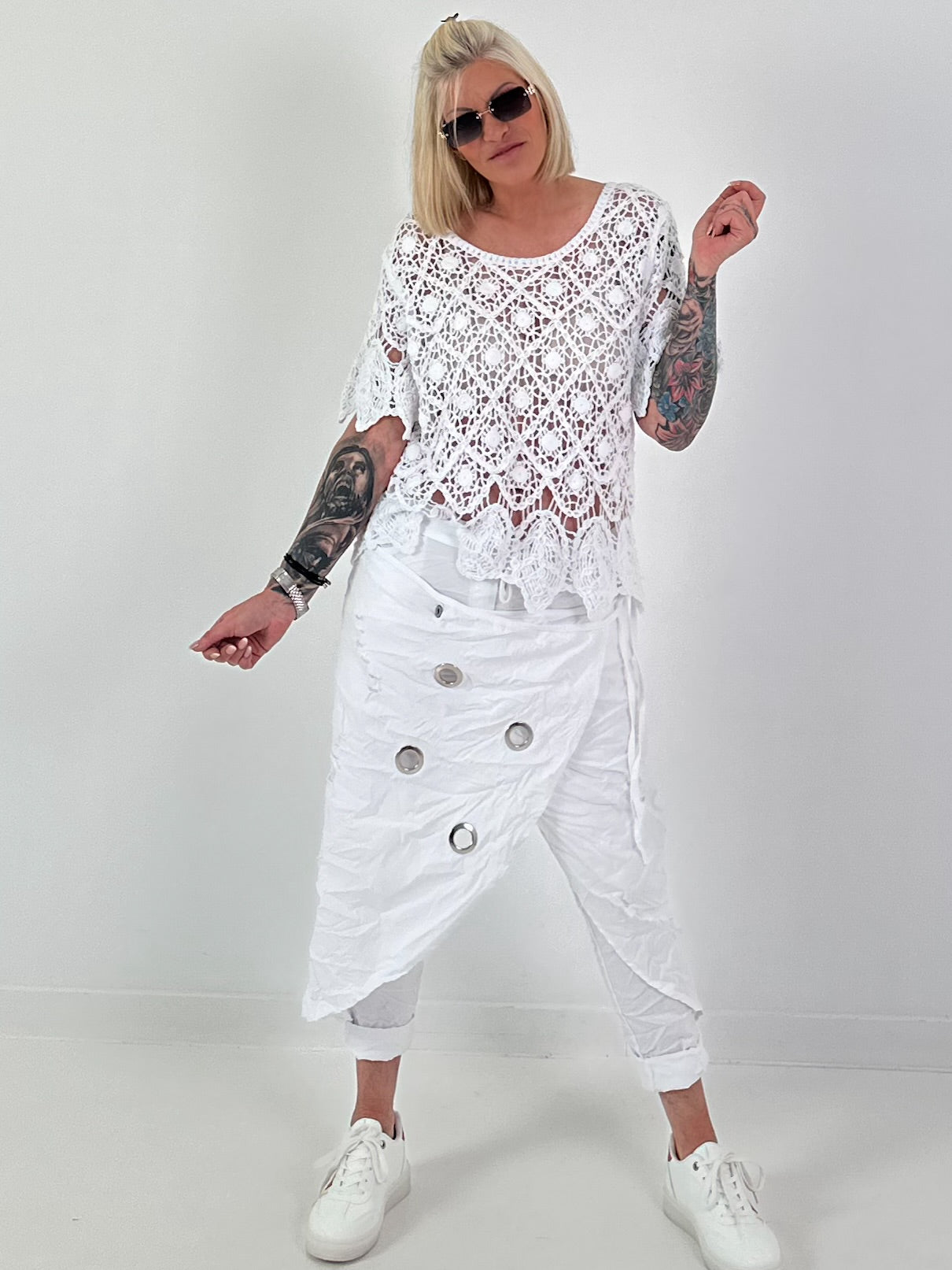 Häkel T-Shirt mit Muster - weiss