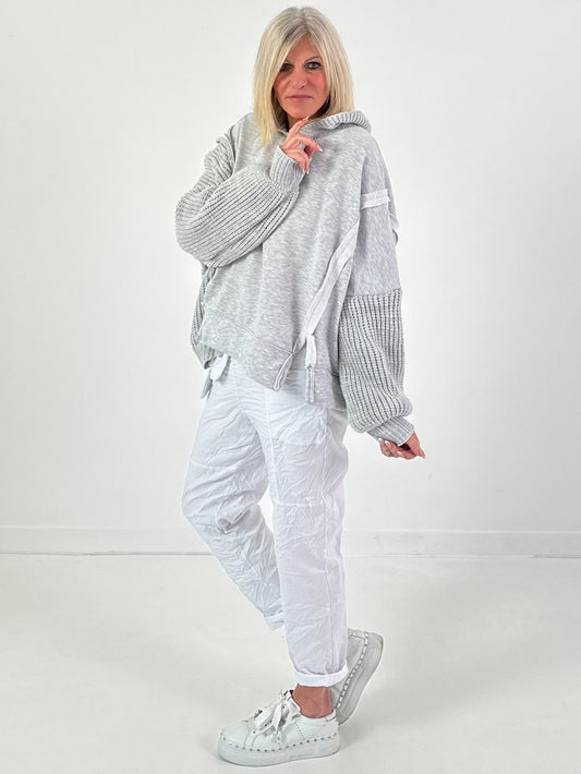 Materialmix Hoodie Modell "Knit Fusion" - hellgrau